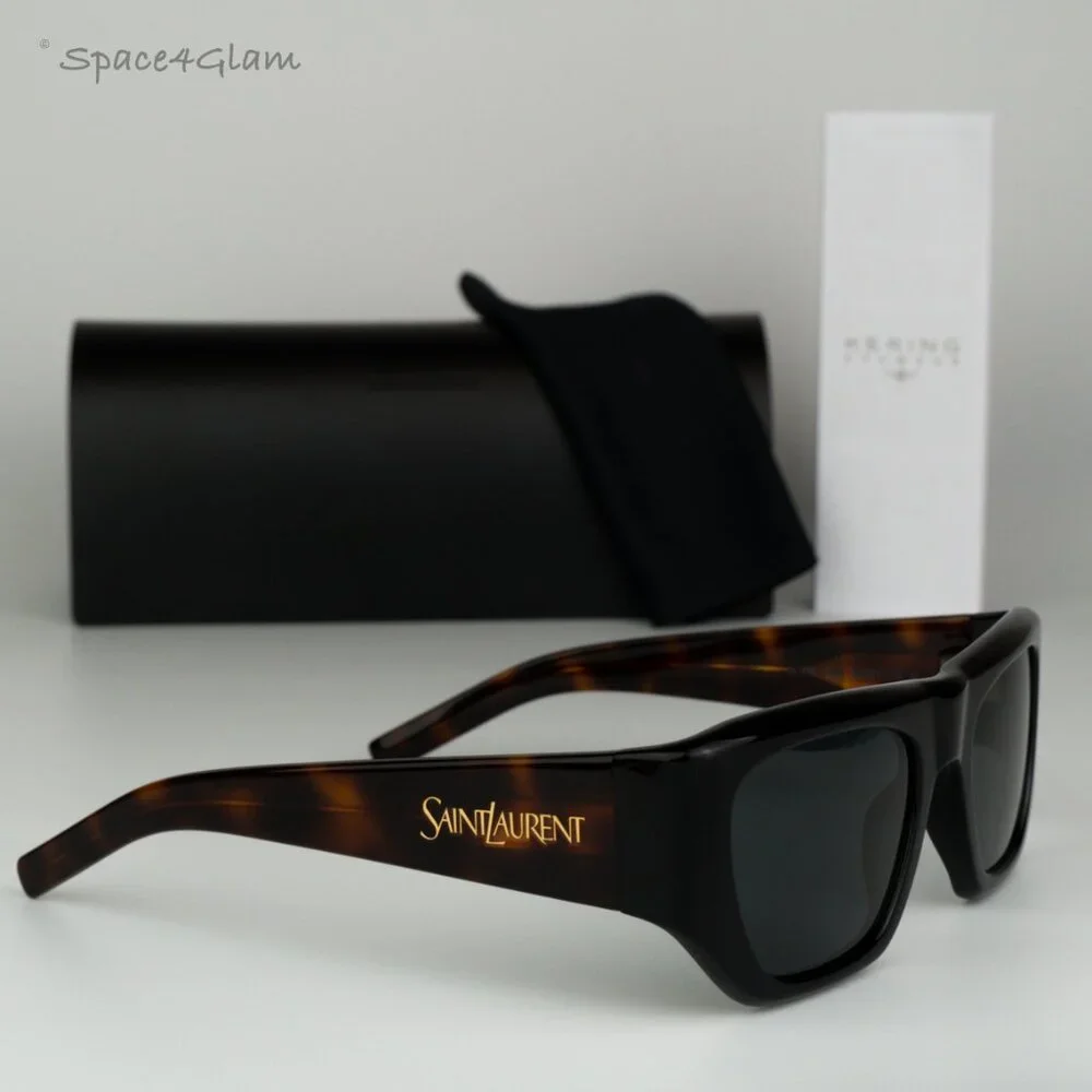 BRAND NEW Saint Laurent SL740 004 Black Havana Square Unisex Sunglasses